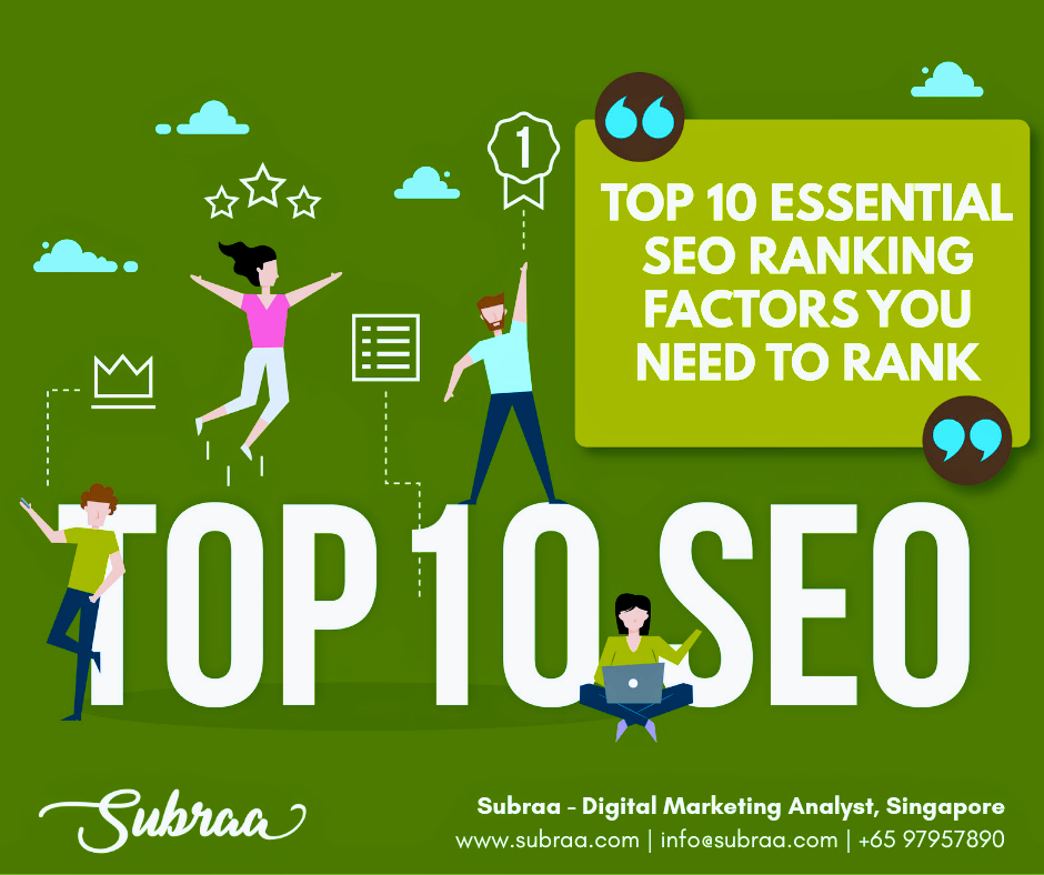 Top 10 essential SEO ranking factors you need to rank your Website by Subraa, Digital Marketing Analyst Singapore